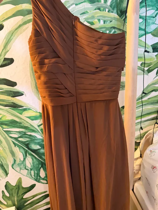 One shoulder formal dress built in bra brown 2 - Image 6