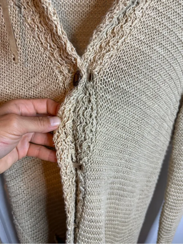 Ralph Lauren Vintage Tan Linen Open Knit Cardigan with Leather Accents - Image 5