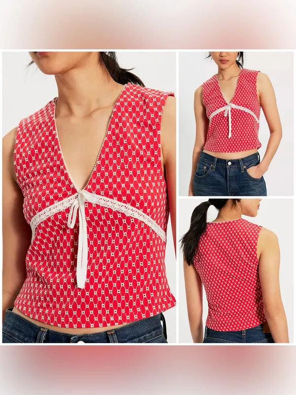 NWOT Free People Good Graces Top - red combo - XS - Image 2