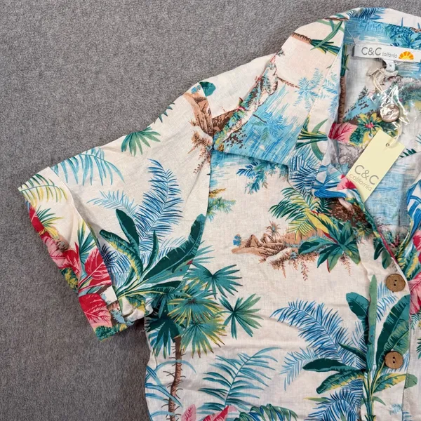 C&C California Women's Medium Tropical Button Up Shirt Linen Blend Short Sleeve - Image 2