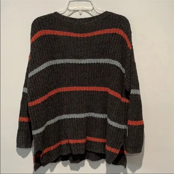 Free People Oversized Sweater with Stripes Size Small Gray with Blue Str… - Image 8
