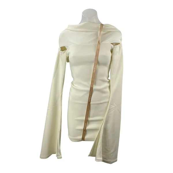 Meshki Cream Long Bell Sleeve Off The Shoulder Cutout Mini Bodycon Dress Sz XXS - Image 2