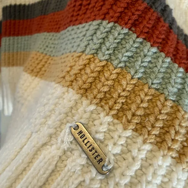 Hollister Striped Cropped Sweater - White, Red, Brown, Tan Size XS Cozy, Y2K - Image 3