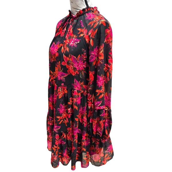 Vince Camuto Red Floral Open Back Tie Mini Dress Black Gold Metallic‎ Small - Image 5