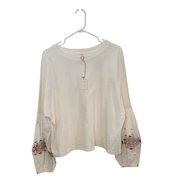 New Cost Plus World Market Cream Blouse Embroidered Sleeves sheer poof Sleeves - Image 7