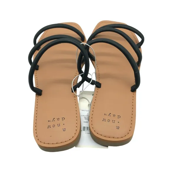 A New Day Wren Slide Sandals Triple Strap Square Toe Faux Leather Black Size 7 - Image 3