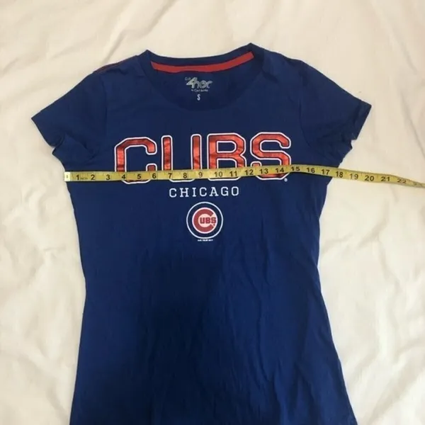 Chicago Cubs Sparkle Shirt Womens Size S Blue Red Fitted Tee Baseball 4her - Image 4