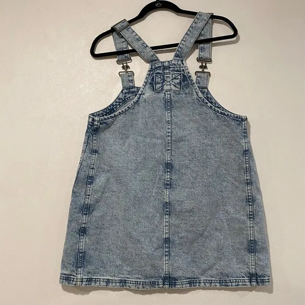 Free People We The Free Denim Overall Dress XS Acid Wash Mini Pinafore Y2K - Image 3