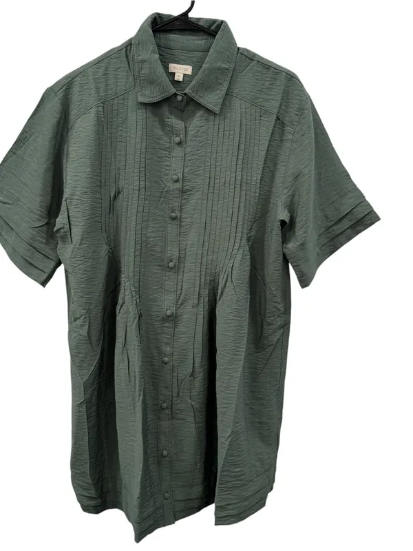 Pilcro Anthropologie Pintuck Tunic Shirt Dress Olive Green Medium - Image 3