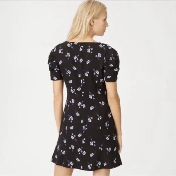 Club Monaco Floral Puff‎ Sleeve V-Neck Mini Dress Black Blue Size 2 - Image 16