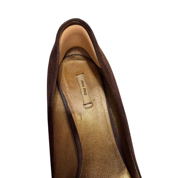 Vintage Miu Miu‎ Brown Suede Platform Pumps 70s Style Block Heel Size 37.5 - Image 5