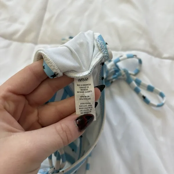 Aerie Womens‎ Size Small Stars Stripes Lace Up Bikini Top High Neck Blue White - Image 6
