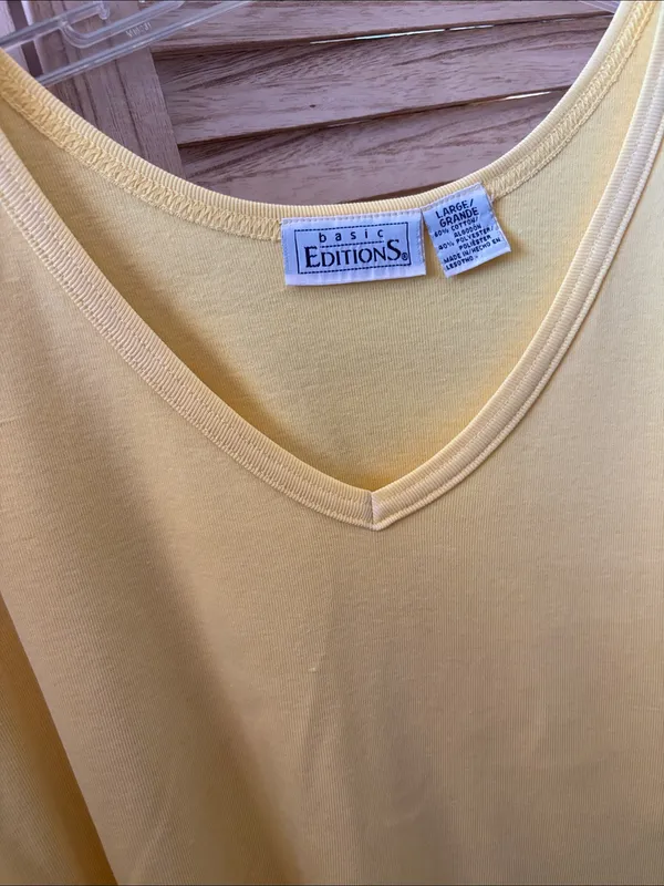Basic Editions Yellow V-Neck Tank Large - Image 3