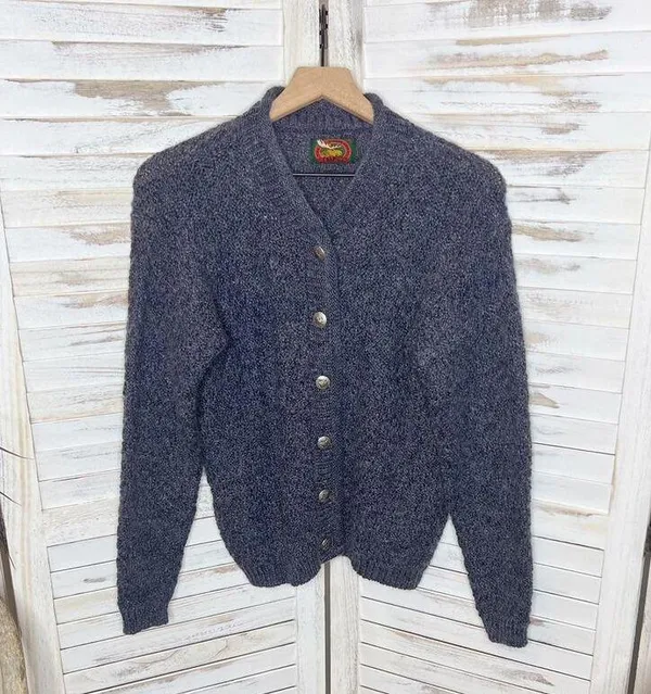 ALPS APPAREL VINTAGE M Mohair Wool Knit Button Front Sweater Cardigan Gray 90s - Image 13