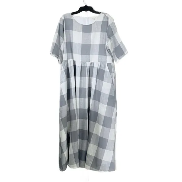 Roolee Gray Buffalo Check plaid gingham Maddie midi maxi dress L - Image 4