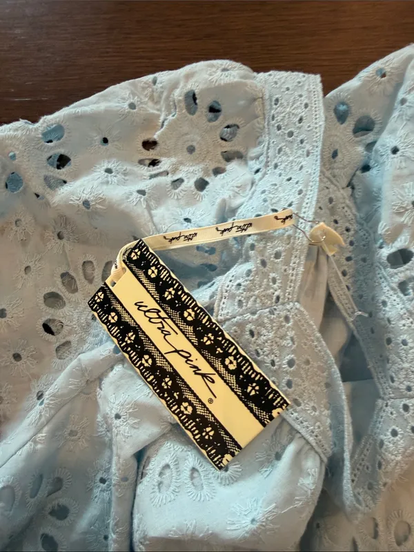 Ultra Pink Eyelet Square-Neck Blouse in Light Blue Small NWT - Image 3