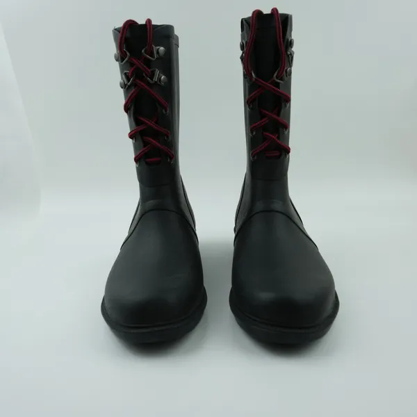 Merona Rain Boots Womens 6 Black Rubber Waterproof Lace Up Red‎ Laces Utility - Image 6
