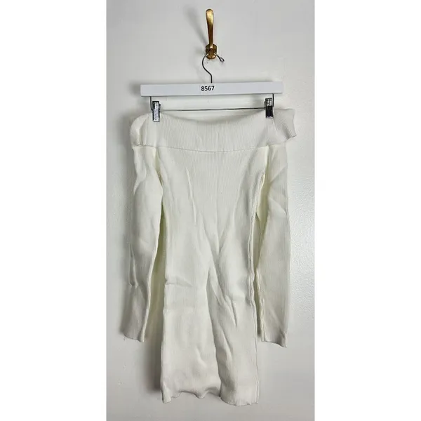 EDIKTED Emma Long Sleeve Off the Shoulder Minidress in White Size Medium/Large - Image 6