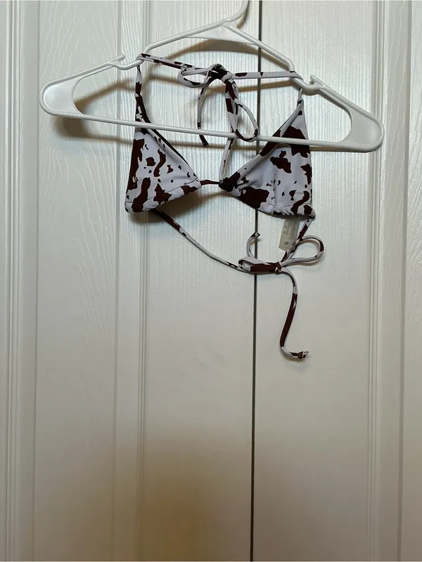 Brown & White Cow Print Triangle Bikini Top - Image 2