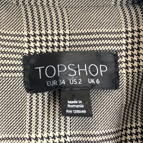 Topshop Sz 2 Oversized Double‎ Breasted Checkered Houndstooth Blazer Black White - Image 5