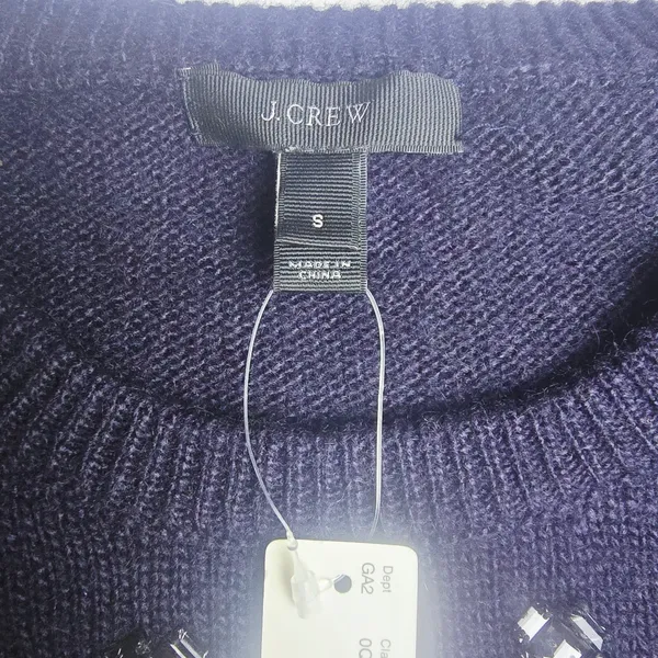 J. Crew NWT Womens Navy Blue Jeweled Embellished Mohair Wool Blend Sweater‎ S - Image 4