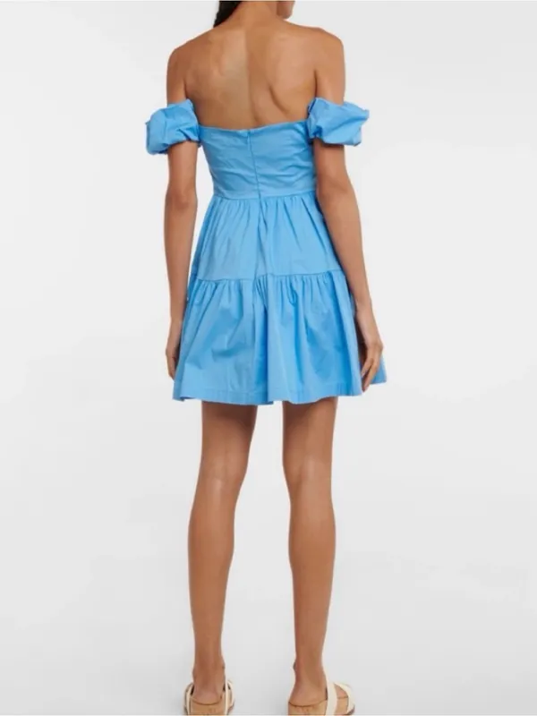 STAUD Blue Off-Shoulder Button-Front Tiered Mini Dress - Image 2