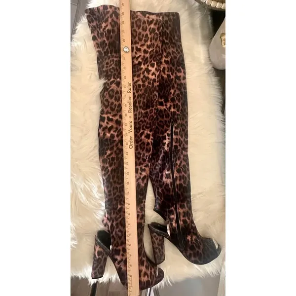 NIB: Bamboo leopard‎ print; over the knee; heels; open toe - Image 4
