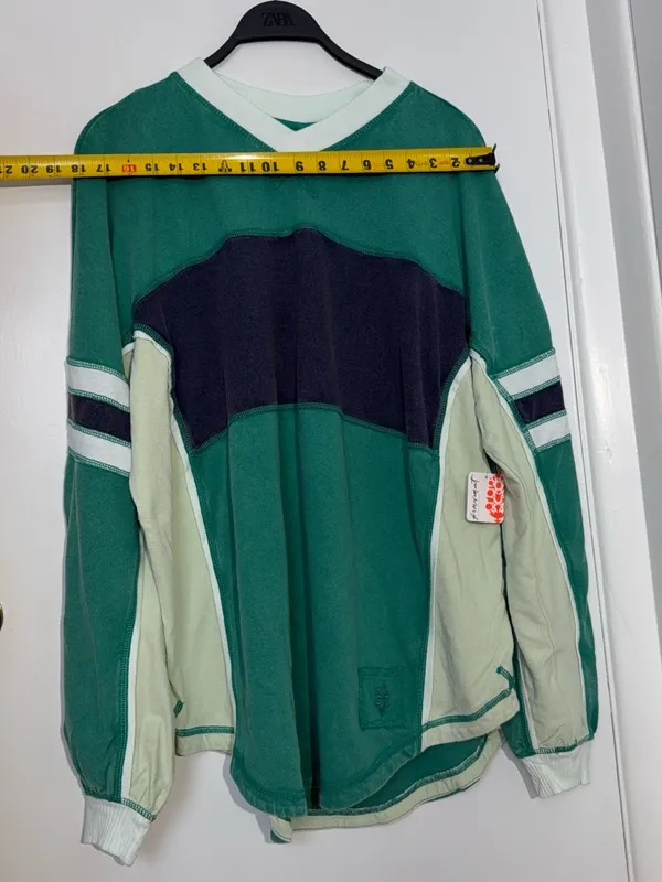 NWT FP Movement by Free People Green Navy Cream Rugby Embroidered Sweatshirt - Image 8