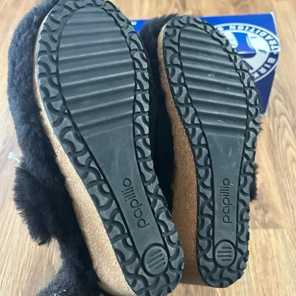 PAPILLIO by BIRKENSTOCK black teddy platform clog mules slip on shoes eur 40 new - Image 4