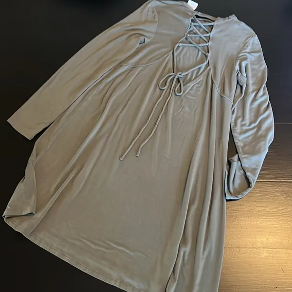 American Eagle Outfitters Green Lace Up Back Long‎ Sleeve Mini Dress Womens M - Image 5