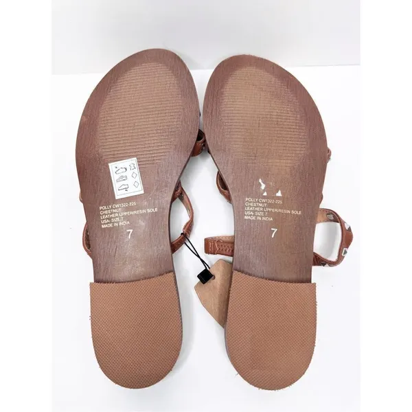 Crevo Sandals Size 7‎ Tan Leather Upper Womens Open Toe Spike Details Flats - Image 7