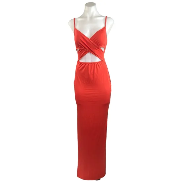 Boohoo Red Cut-Out V-Neck Spaghetti Strap Bodycon Maxi Party Cocktail Dress Sz 4 - Image 3