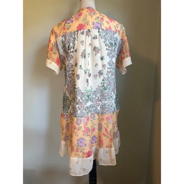 Floral Paisley Patchwork Ruffle Mini Dress Orange Sm boho‎ whimsi dainty cottage - Image 4