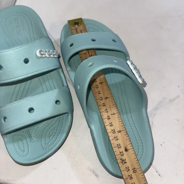 Crocs Classic Two-Strap Slide Sandals Aqua Blue Jibbitz Attached Women's 9 - Image 13