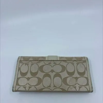 Coach Signature C Buckle Flap Beige Cream Canvas Leather Wallet - Image 2