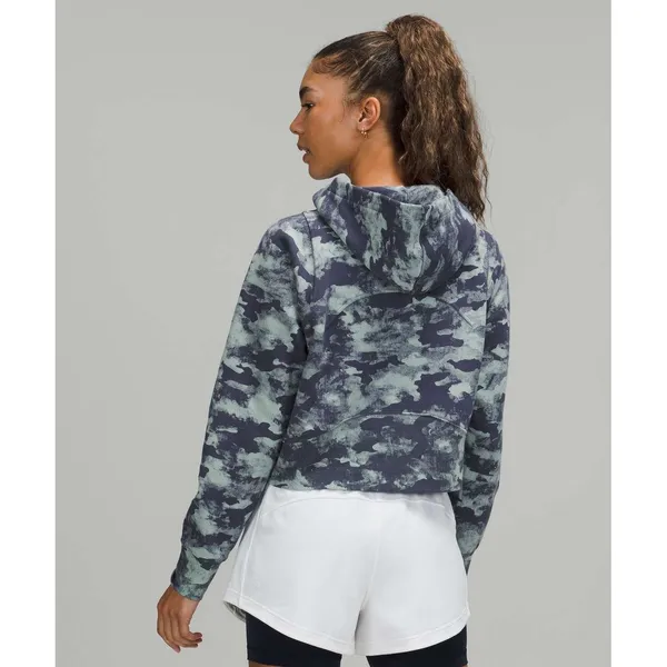 Lululemon Loungeful Cropped Hoodie Women 6 Heritage Camo Blue Fleece LW3FPWS - Image 5