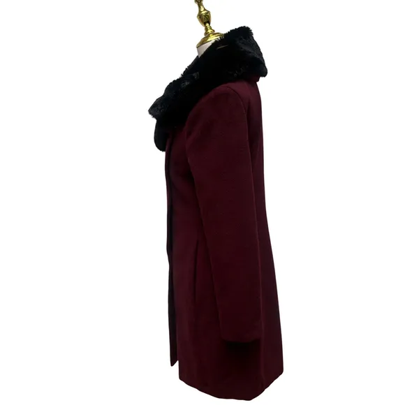 DKNY Wool Cashmere Blend Coat 4 Burgundy Faux Fur Collar Zip‎ Timeless Classy - Image 5