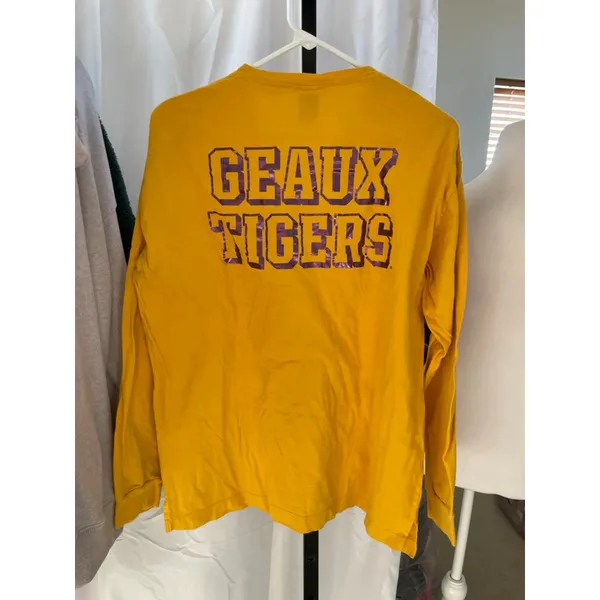 Women's PINK Victoria's Secret LSU Tigers Long Sleeve Tee L Yellow Purple - Image 2
