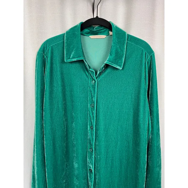 Soft Surroundings Green Velvet Button Up Blouse Sz.L - Image 8