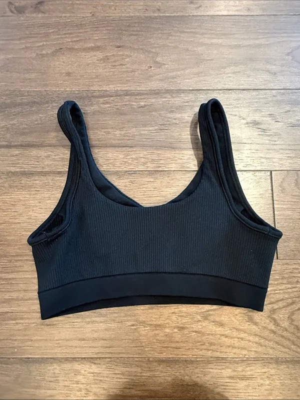 Athleta Black Ribbed V-Neck Sports Bralette Size Small - C33-057 - Image 2