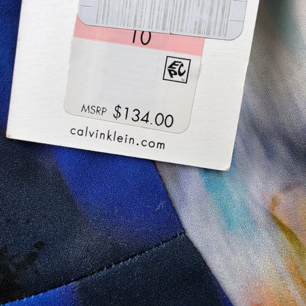 Calvin Klein NWT Blue Blurred Floral Sleeveless Sheath Dress Size 10 - Image 3