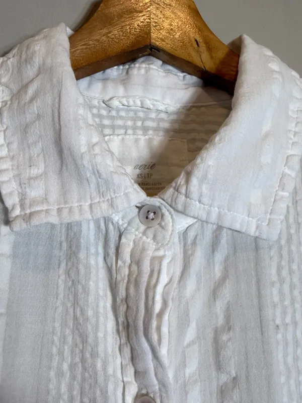 Aerie Striped Oversized Button Up Shirt Women's XS White Sheer Flowy Minimalist - Image 7