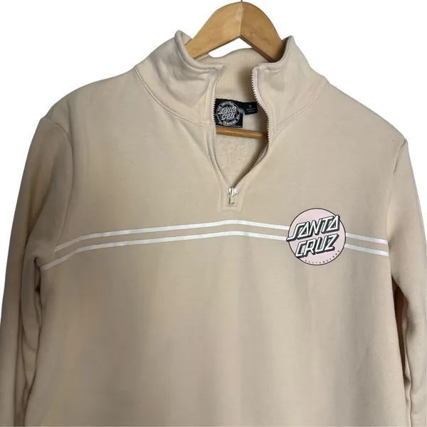Santa Cruz Cream Fleece Graphic Logo 1/4 Zip Long Sleeve Pullover Sweatshirt S - Image 2