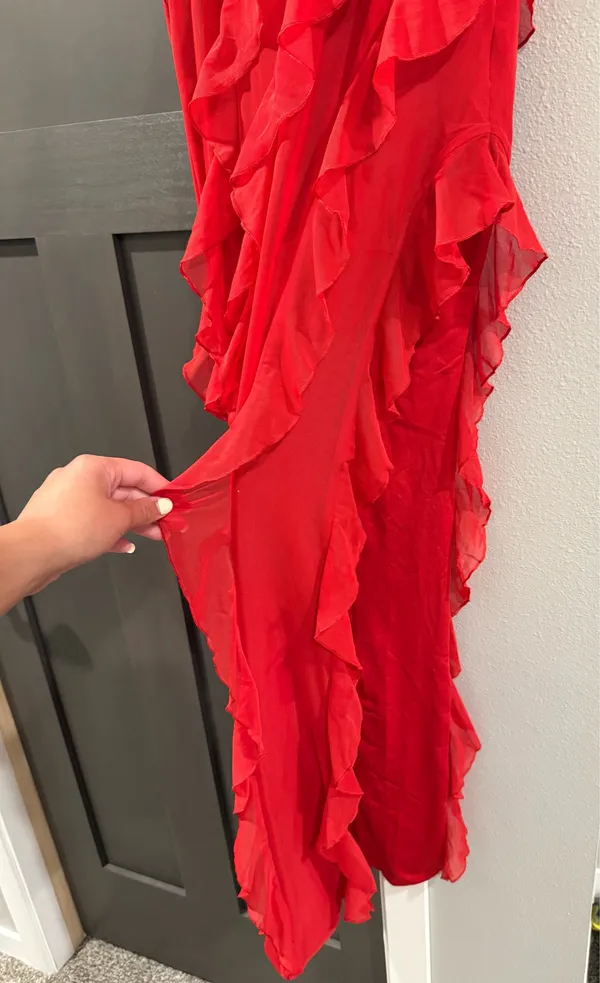 Oh Polly Nevali Bandeau Ruffle Maxi Dress Red - Image 9
