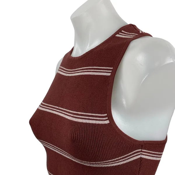 Aritzia Babaton Brown Striped Sculpt High Neck Sleeveless Tank Crop Top Size S - Image 3