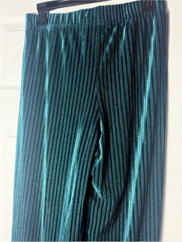 House of Harlow 1960 Teal Green Velvet Striped Wide Leg Pants Small Stretch - Image 8