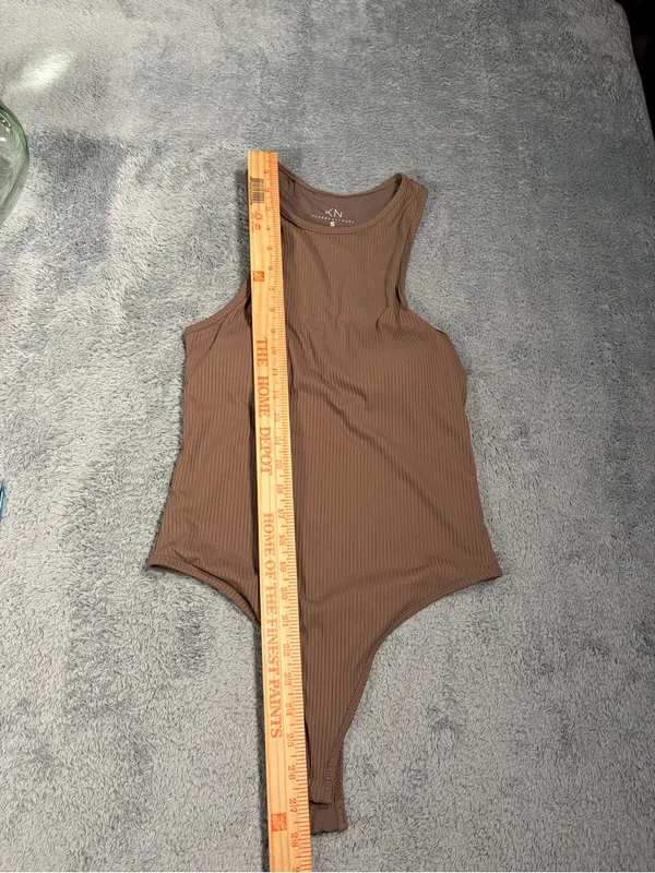 Klassy network Brown Ribbed Tank top bodysuit built in padding small - Image 3