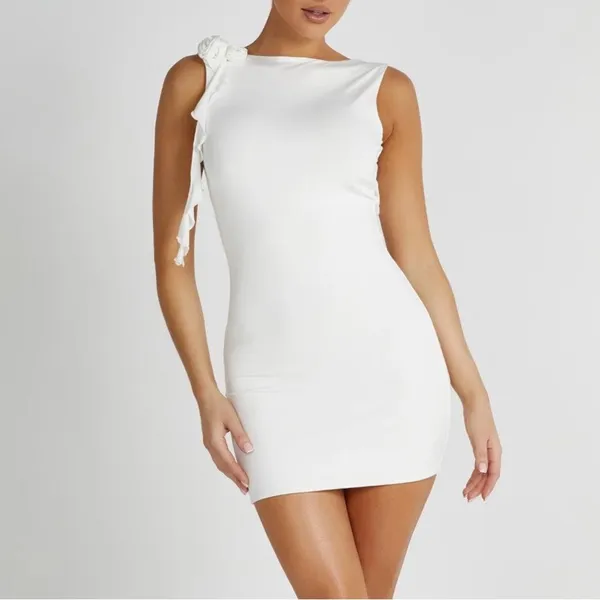 Meshki Bronte Backless Rose Mini Dress White - Image 2