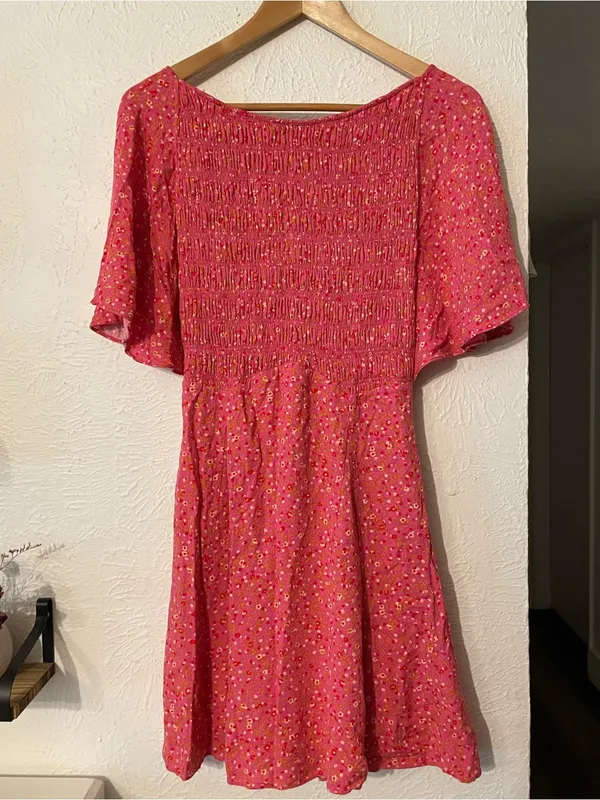 Free People Pink Floral Smocked Skater Dress Femme Florence Mini Medium - Image 3