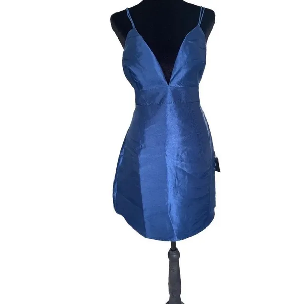 NWT Navy Blue Taffeta‎ Deep V-Neck Dark Fairy Dress Party Romantic Whimsigoth - Image 6